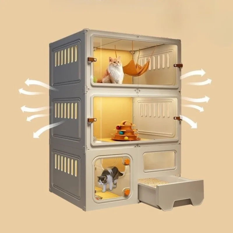 Cat Villa with Toilet Drawer Integrated Dog Cage Indoor Extra Large Space Home Cat Bed and Litter Box Pet Cats Cabinet Dog Nest