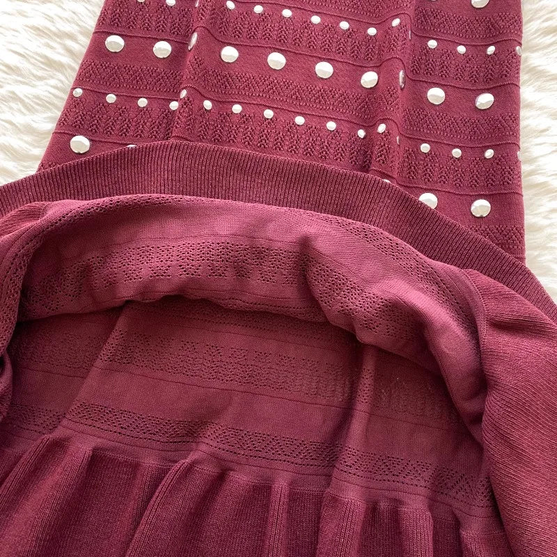 Diamonds Vestidos Spring Summer Dress V-neck Sleeveless Dresses High Waist Fishtail Knit Vestido 2026 New O-neck Ropa Mujer