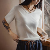 Maden New Casual Lightweight Short Sleeve T-Shirt Women's Summer Basic Crew Neck Tee Breathable Layering White Loose Fit Tops