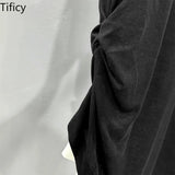 TIFICEY Women's Spring/Summer New Minimalist Design Black and White Fake Two-piece Long Sleeved T-shirt Knit Base Tops