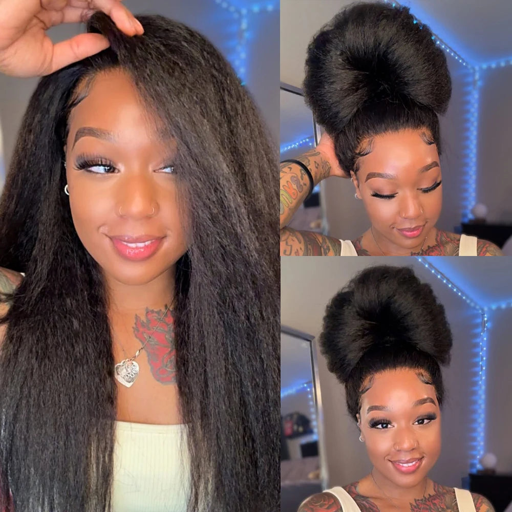 300 Density Kinky Straight 360 Full Lace Front Wigs Human Hair 30 40 Inches Brazilian 13x6 HD Lace Frontal Wig Preplucked