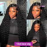 34 Inch Human Hair Water Wave Wig Natural Color 13x6 Frontal Curly Lace