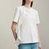Amii Women's T-Shirt 2026 Summer New Round Neck Ruffle Hem Cotton Tee Lace Trim Short Sleeve Loose Fit Top For Women 12642012