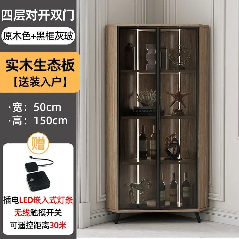 Corner Cabinet with Light Solid Wood Living Room Corner Corner Cabinet Display Bookcase Storage Triangle Cabinet Dining