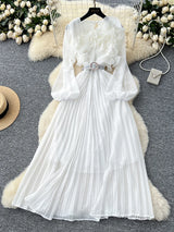 2026 Spring Autumn Fashion Elegant Dress for Women New French Mushroom Edge Crimping Loose Chiffon Long Sleeve Long Dress C141