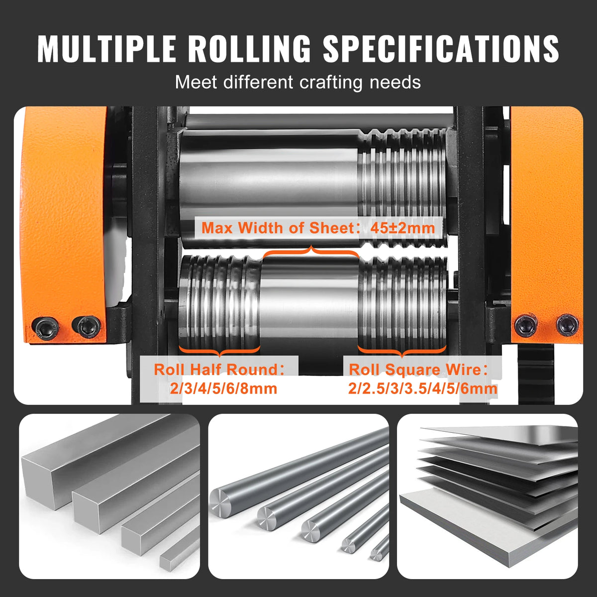 SucceBuy 45/57/75/76mm Jewelry Rolling Mill Machine 3-in-1 Multi-function Rolling Mill Metal Jewelry Making Sheet Square Wire