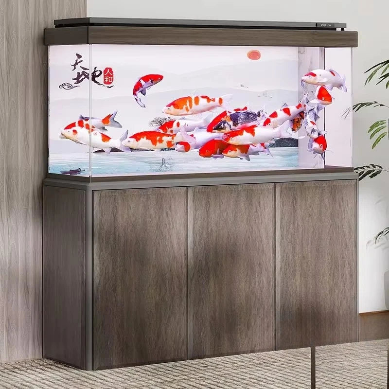 All-in-One AquariumNew Modern Ultra-Clear Glass Ultra-Narrow Filter Under Cabinet Fish Tank Living Room Smart Touch Control Larg