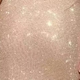 DEAT Fashion Apricot Water Diamond Slanted Shoulder Hollowed Out Sparkling Party Dress Women's Ankle-length Dresses New