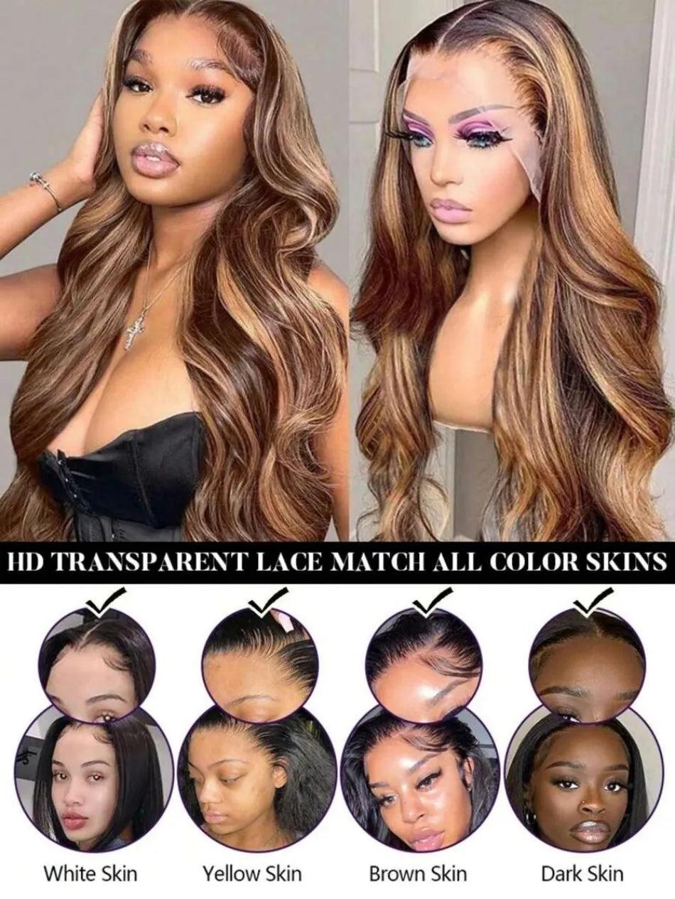 13X6 Hd Lace Frontal Wig Highlight Ombre Wig Human Hair 427 Body Wave Original Brazilian Wigs P1B30 Lace Front Wigs 250 Density