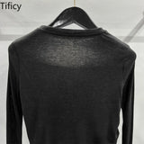 TIFICEY Women's Spring/Summer New Minimalist Design Black and White Fake Two-piece Long Sleeved T-shirt Knit Base Tops