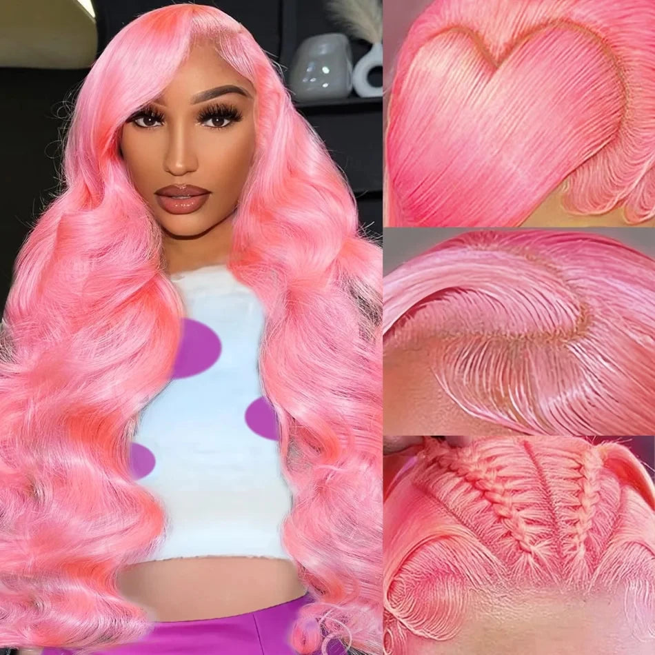30 Inch Body Wave Pink 13x6 Hd Lace Frontal Human Hair Wig Light Pink