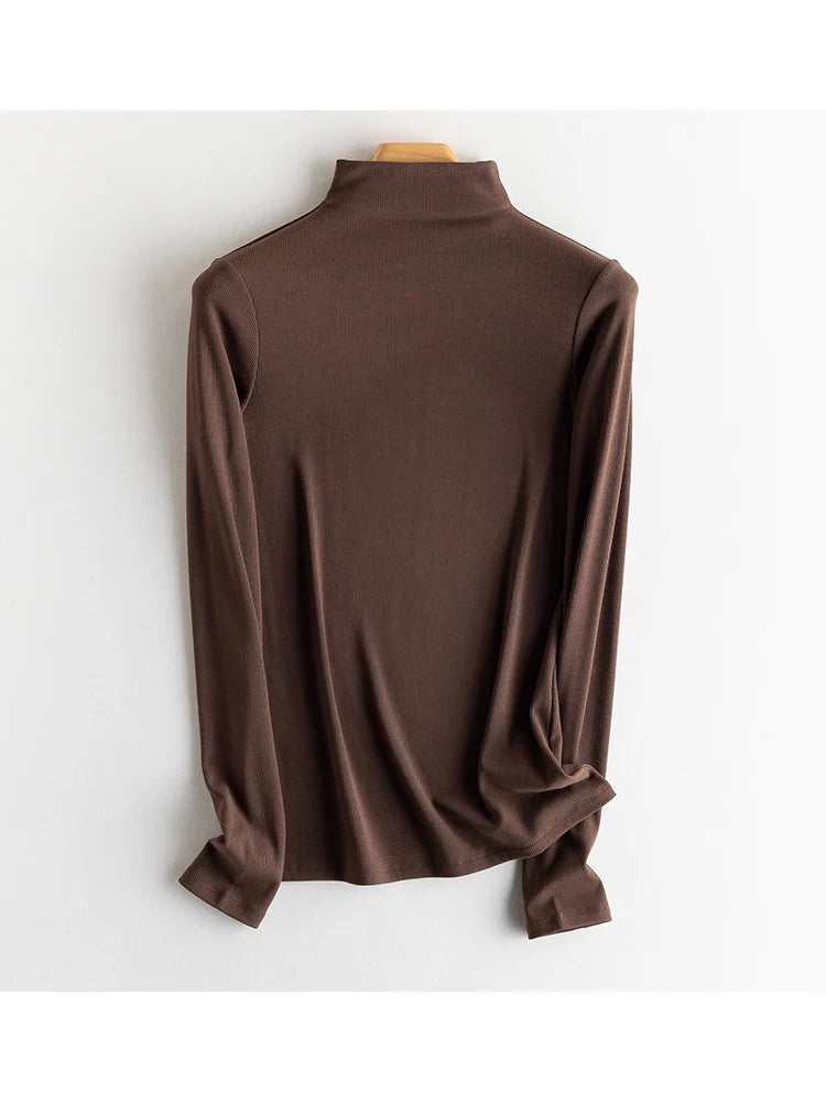 SuyaDream, Women Bottoming T Shirt, Silk Viscose Blend, Long Sleeves, Solid Basic Thermal Shirt, 2024 Autumn Winter Top