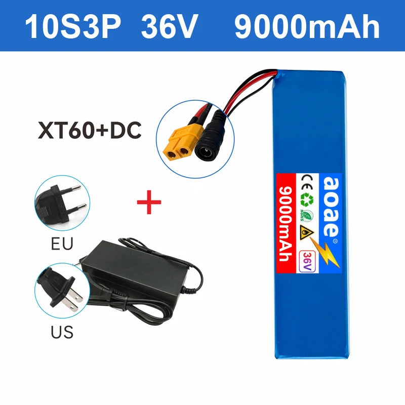 36V Electric Scooter Battery 9.0Ah 18650 Grade-A Cells 10S3P 500W-1000W Built-in BMS XT30 JST Long Range Safe & Durable