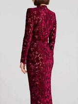 Leisure and comfortable lace jacquard round neck long sleeved slim fit dress socialite style banquet evening gown