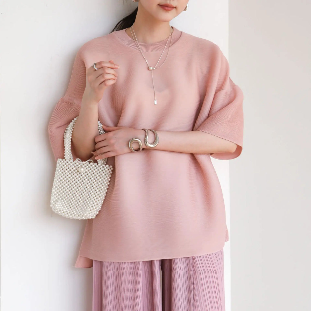 LANMREM High Quality 2026 Summer New Pleated Flare Half Sleeve T-shirt High-end Loose Fit Round Collar Pullover Tops 2DB6799