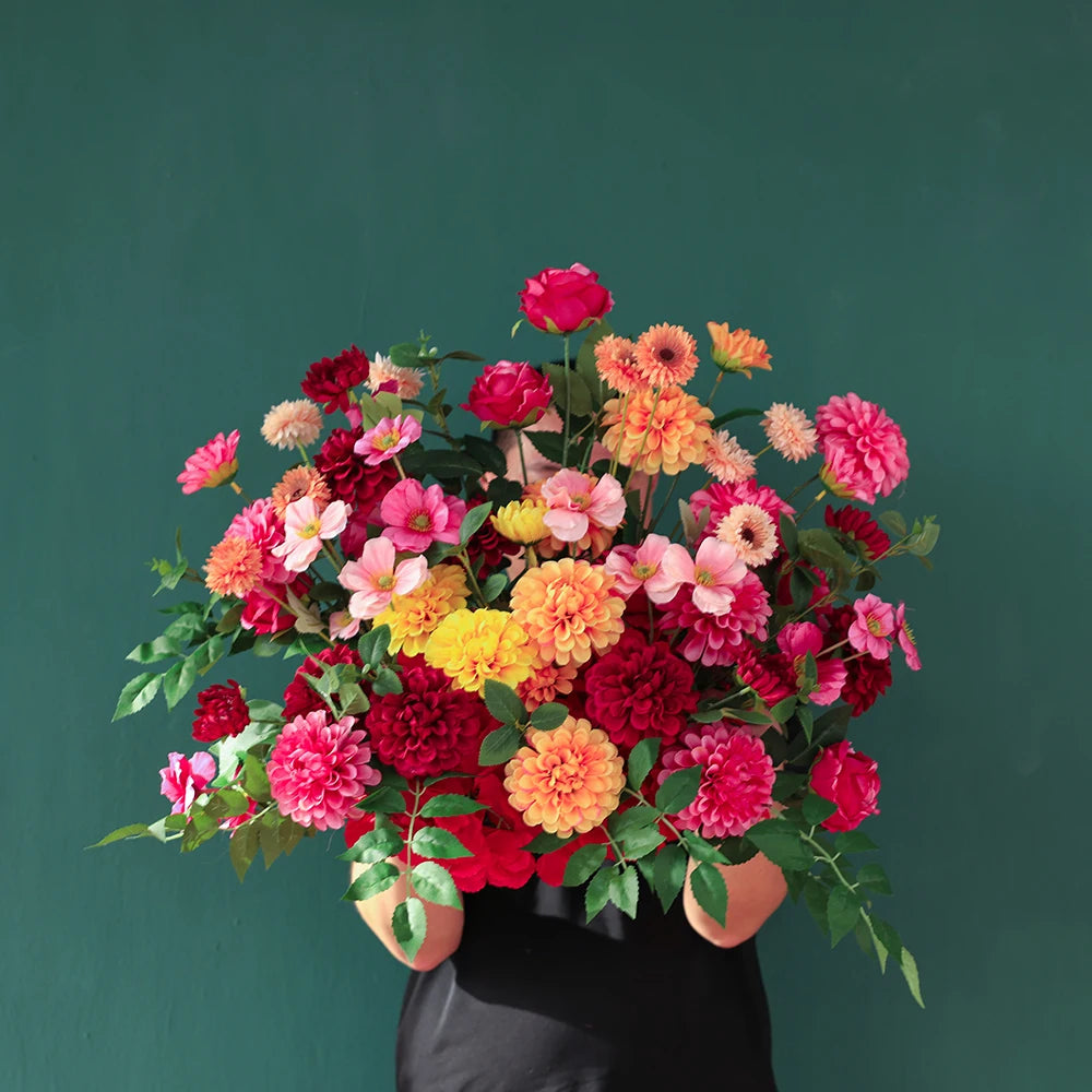 Hot Pink Orange Chrysanthemum Artificial Flower Runner for Event Backdrop Decor Props Wedding Florals Horn Arch Decoration J2357