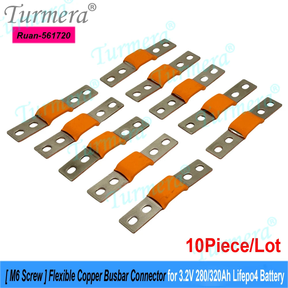 Turmera 24V 48V 12V Lifepo4 Battery Flexible Busbar Copper Connecter Hole to Hole 56mm 2mm 400A for 280Ah 320Ah Lifepo4 Battery