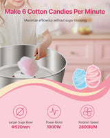SucceBuy Electric Cotton Candy Machine 1000W Commercial Candy Floss Maker with Stainless Steel Bowl for Birthday Family Party