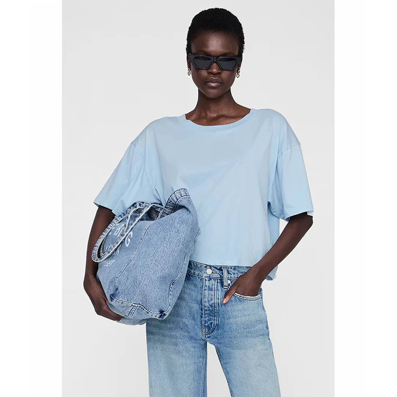 New North American Style Women's T Shirt Basic Solid Cool Casual Logo Embroidered Tees O Neck Short Sleeve T-shirt Women Tops
