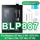 NOHON BLP985 BLP919 BLP887 BLP849 Battery For OPPO Realme GT Neo 5 3 2 5G 2T Replacement Phone Batteries