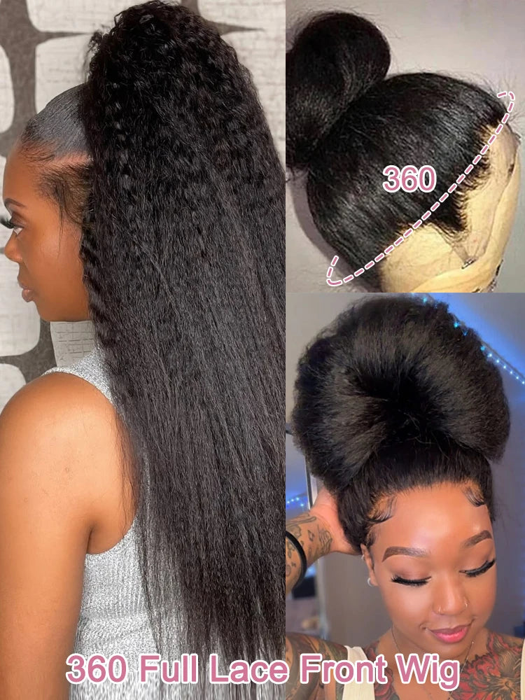 250 Density Kinky Straight 360 Lace Front Wigs Human Hair Brazilian 40 Inch Yaki Straight 13x6 HD Lace Frontal Wig Preplucked