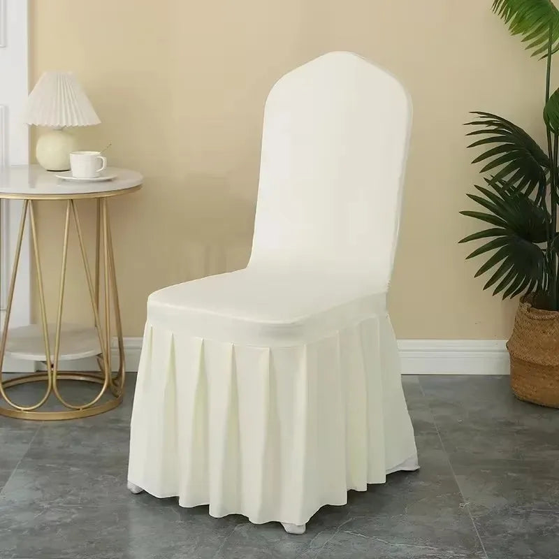 50/100pcs White Spandex Chair Cover Pleated Skirt Seat Protector Covers Hotel Banquet Party Events Wedding Decoration