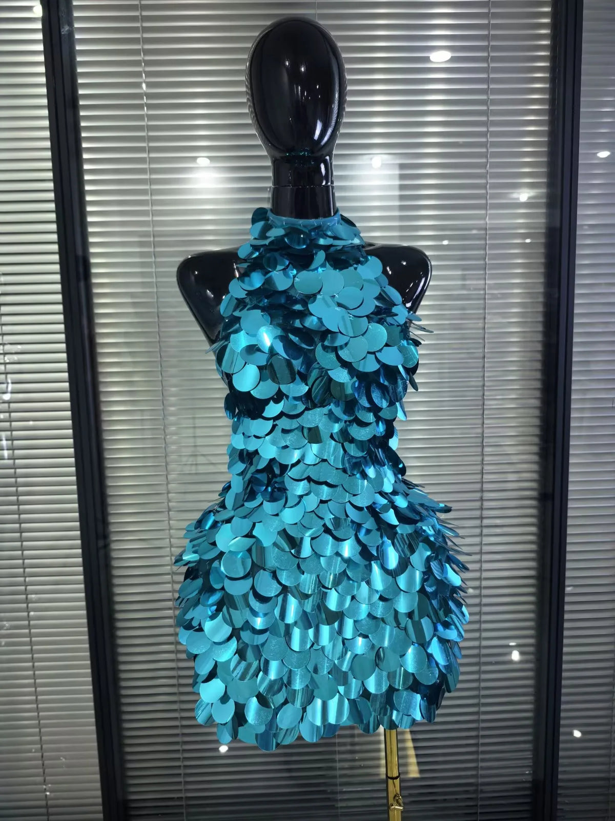 Shining Sequins Women Sexy Halter Off the Shoulder Backless Bodycon Mini Dress Nightclub Party Celebrate Bar Singer Stage Wear