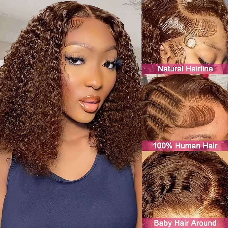 Short Bob Wig 13x4 Lace Front Wig Chocolate Dark Brown 100% Human Hair