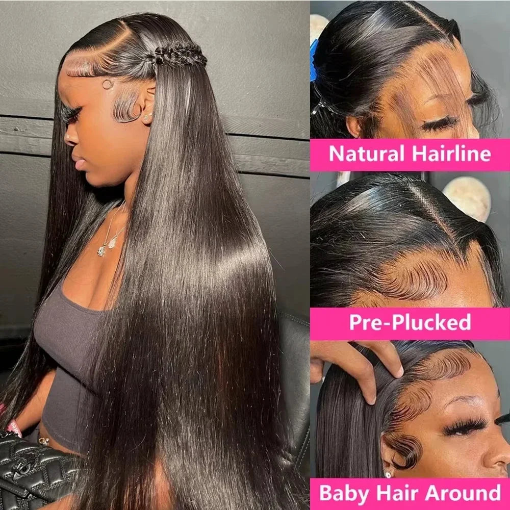 360 Full Hd Lace Wig Invisible Drawstring Glueless Wig Straight Human Hair Natural Color 220 Density Pre Plucked Ready To Wear