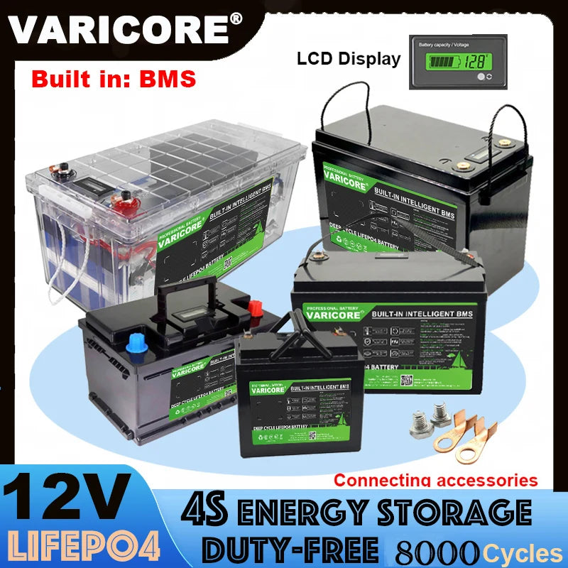 VariCore 12V/24V/36V/48V 360Ah 340Ah 180Ah 100Ah 120Ah LiFePO4 Battery for 4s 8s 10s 16s Solar Touring Car Golf Cart Duty-free
