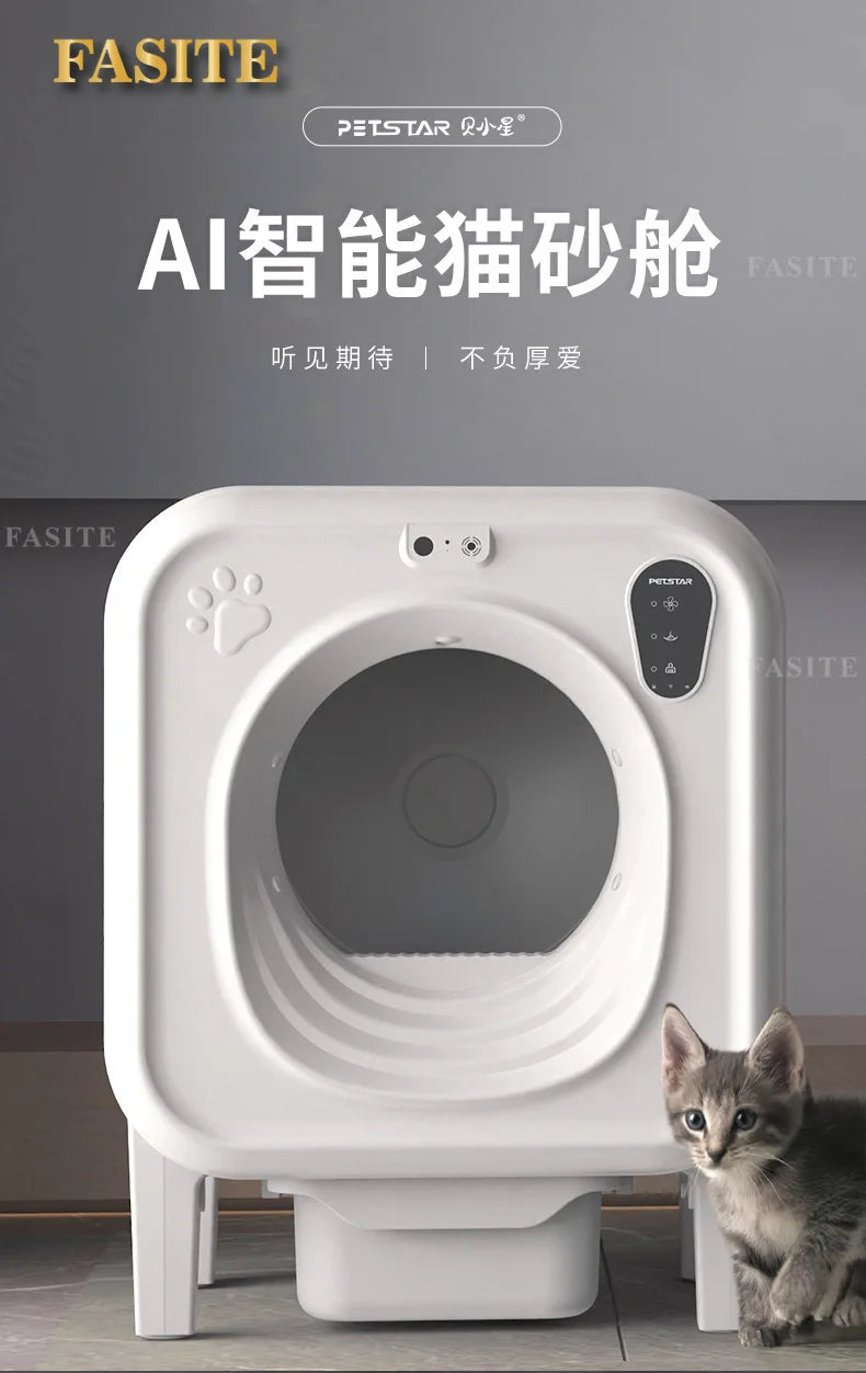 AI voice intercom video surveillance one-click shit shoveling cleaning and deodorizing automatic cat litter box