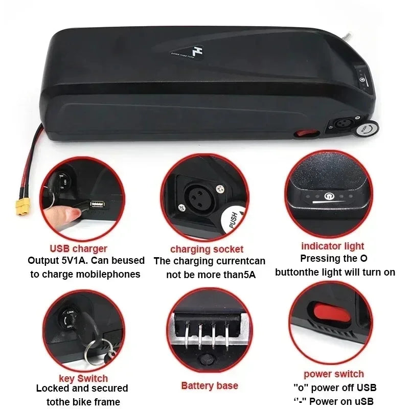 Hailong Downtube Lithium Battery 36/48/52V, 12-30Ah Capacity for Bafang BBS02 BBS03 BBSHD E-Bike Motors