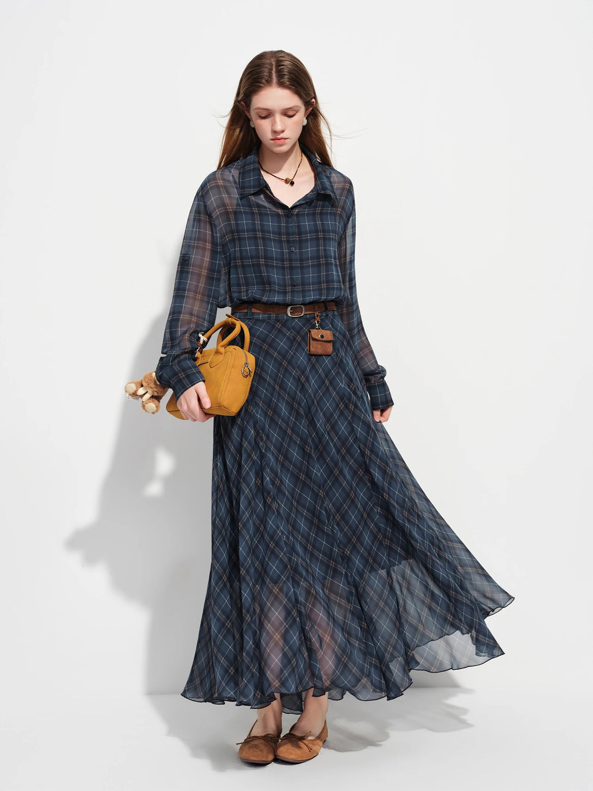 FSLE Retro Checkered Elegant Commuter Dress for Women Spring 2026 New Arrival Quick-Drying Easy-Care WIth Inner camisole Dress