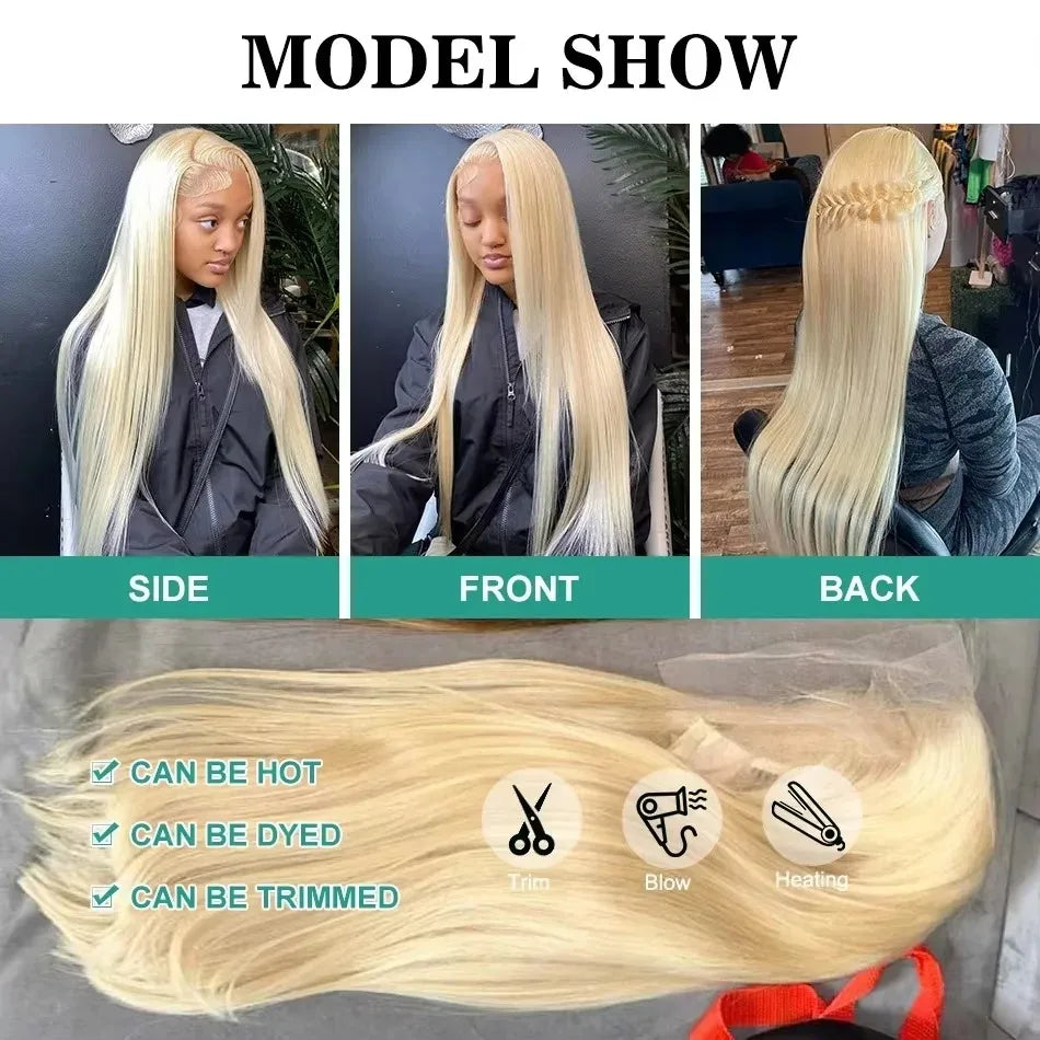 Blonde 613 Hd Lace Frontal Wig 13X6 Brazilian Straight Human Hair Wig 38Inch Transparent Lace Frontal Wig For Women 260 Density