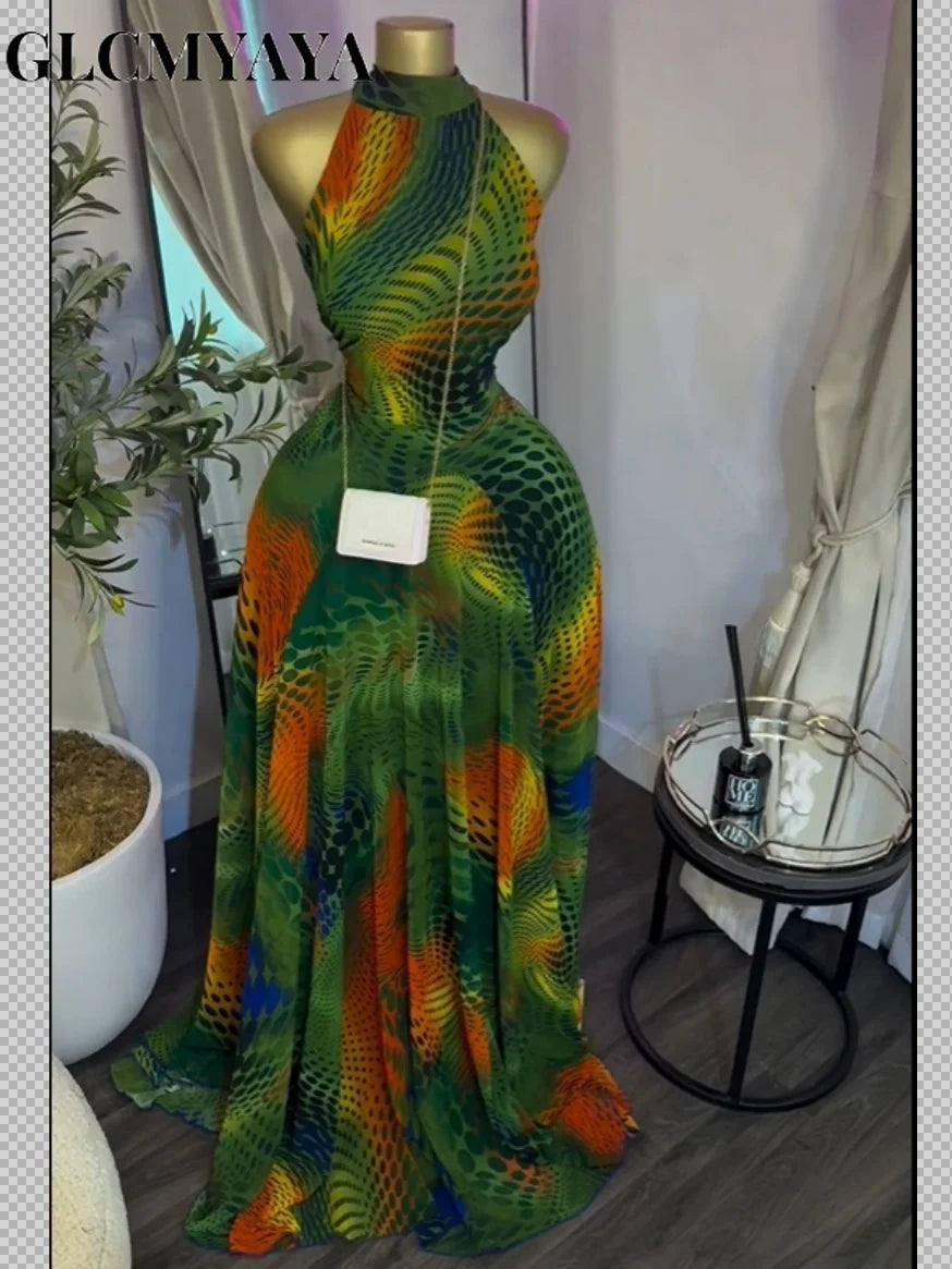 GLCMYAYA Women Printed Sleeveless with Sashes Fit and Flare A-line Maxi Dress 2026 Streetwear Beach Holiday Long Dresses Vestido