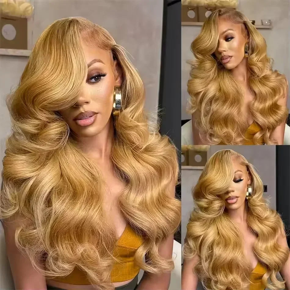 Body Wave 27 Honey Blonde Human Hair Wig 13x6 13x4 Transparent Lace Frontal Wig 220 Density Brazilian Loose Body Wave PrePlucked