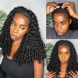 Burmese Curly 3 IN 1 Half Wigs Human Hair With Drawstring 210 Density Burmese Curly Hair Half Wig Deep Wave Ready to Wear Half Wigs Full Machine Wig