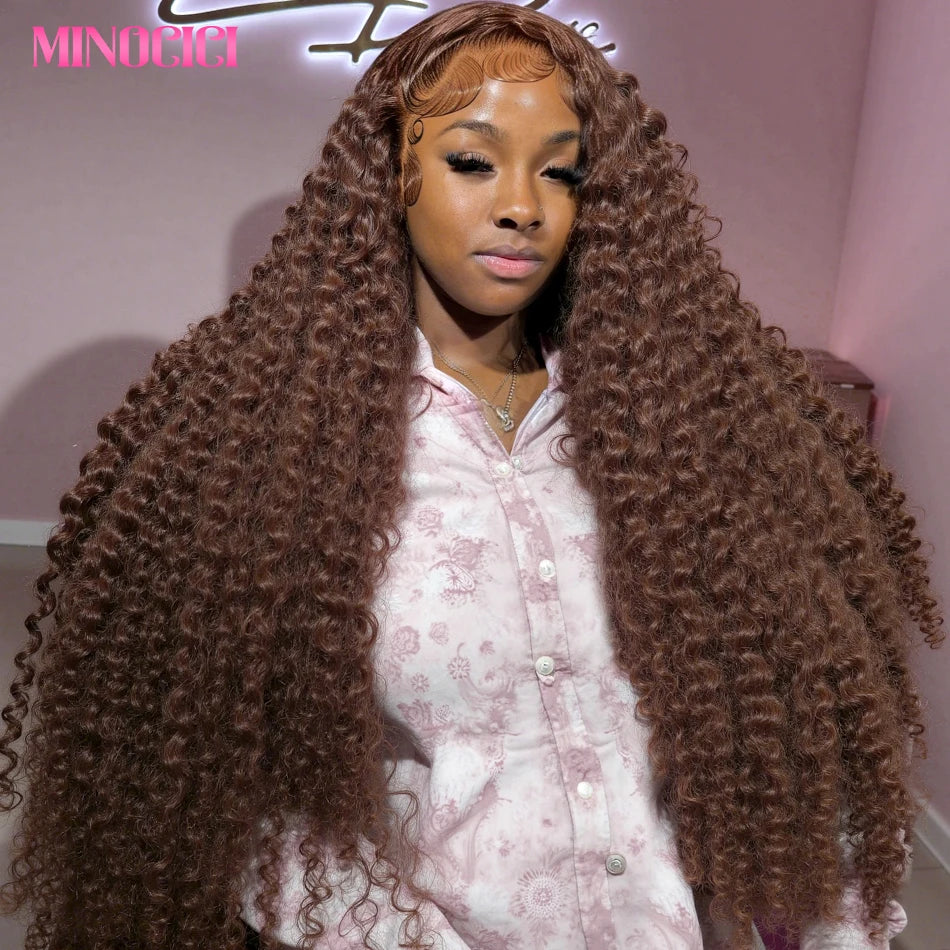 Chocolate Brown HD Lace Front Wigs Human Hair 200% Density Curly Lace Front Wigs Human Hair Deep Wave Wigs Human Hair For Women