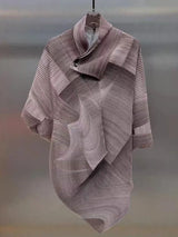GVUW Pleated Color Block Irregular T Shirt Women Lapel Batwing Sleeve Loose Fashion Chic Style New 2025 Female Tops 17G9499