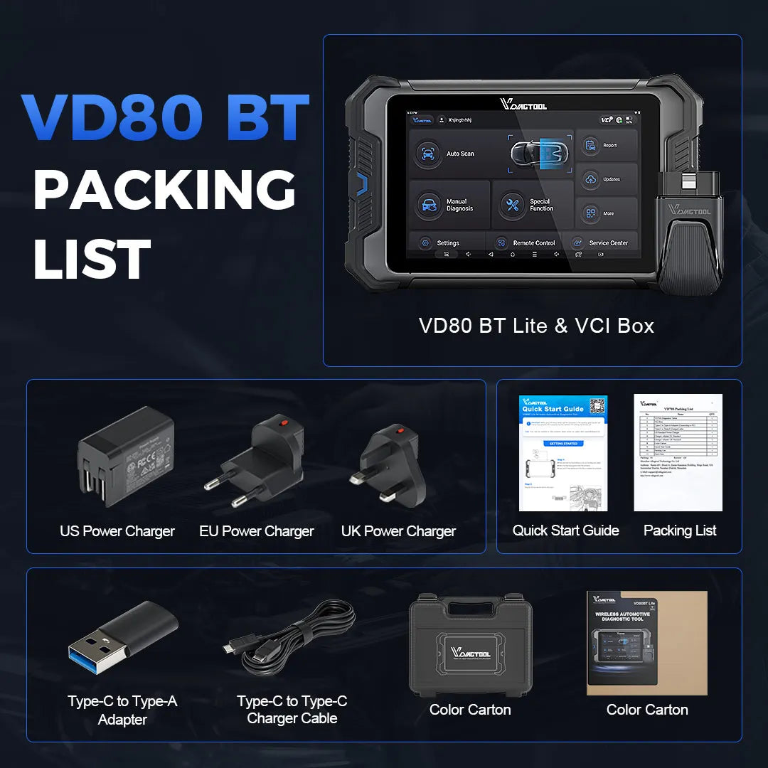 VDIAGTOOL VD80BT Bluetooth Car Diagnostic Tool WIFI Wireless Bidirectional Scanner with Topology Mappping FCA CANFD ECU Coding