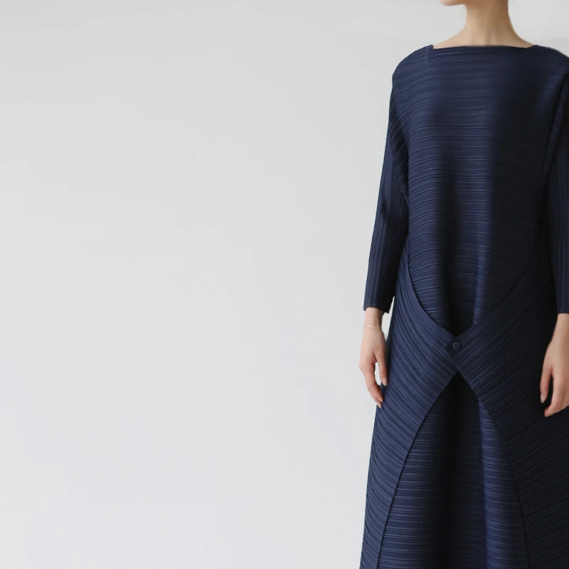 Miyake Pleated Original Design Large Size Dress Women's Spring Summer New Korean Style Causal Long Loose Clothes