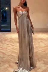 Women Solid Strapless Maxi Dress Sexy Sleeveless Off-shoulder Backless Loose Pleated Long Gowns 2025 Lady Evening Party Dresses