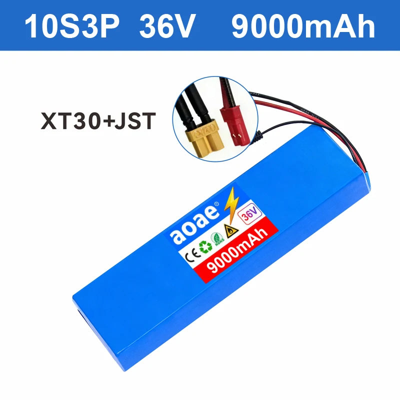 36V Electric Scooter Battery 9.0Ah 18650 Grade-A Cells 10S3P 500W-1000W Built-in BMS XT30 JST Long Range Safe & Durable