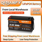 Qidianfy 24V 100Ah LiFePO4 Battery Built-in 100A BMS 2560Wh Deep Cycles Rechargeable Lithium Battery for RV Camping Home Backup Power Solar Off-Grid