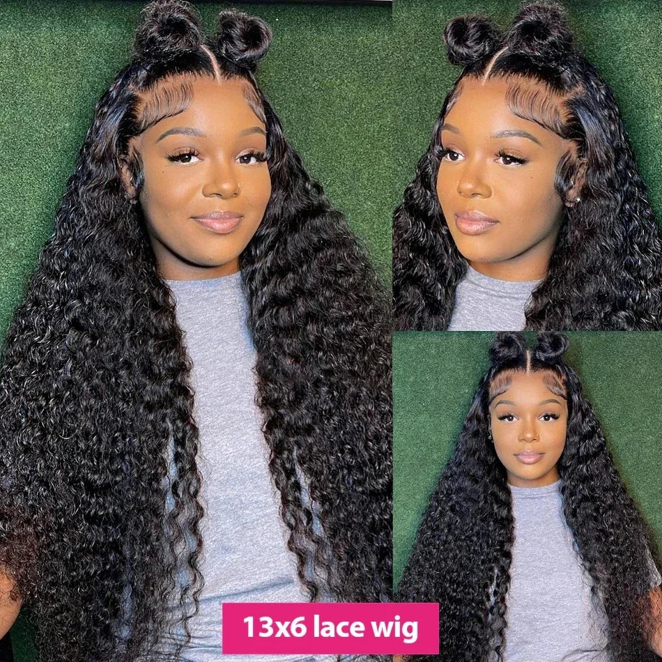 250% Deep Wave 13x6 HD Lace Frontal Wig Brazilian Curly Human Hair Wigs For Women Lace Front Human Hair Wig Pre Plucked 34 Inch
