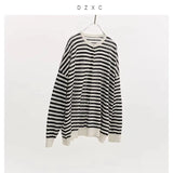 Cooling Fiber~ Cotton and Linen Striped T-Shirt, Women's Lightweight Long-Sleeve Knit Top, Loose Breathable Sun Protection Shirt, 2026 Spring/Summer New Style
