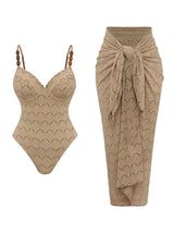 Elegant Two Piece Swimsuit Women Solid Color Mesh Long Skirt Set One Piece Bathing Suit with Cover Up Beachwear Bodysuit Skirt