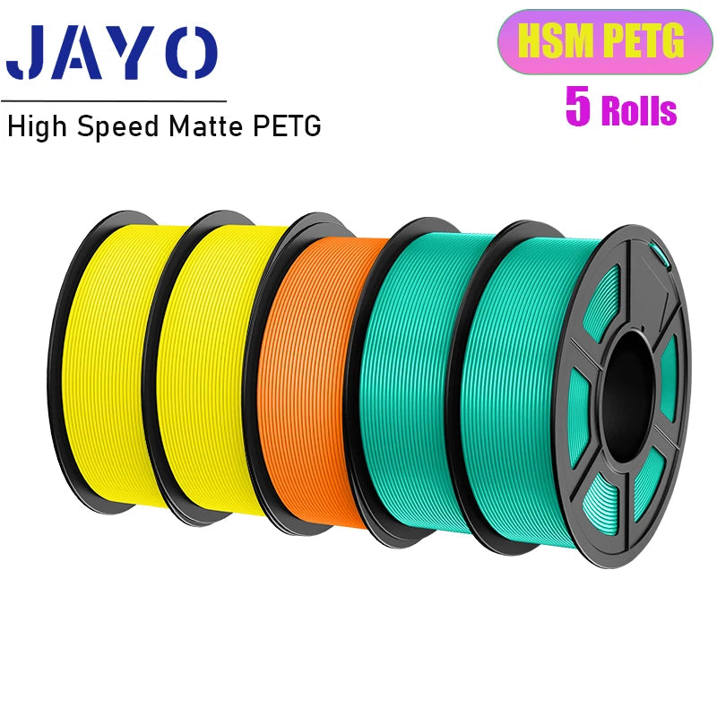 JAYO 3D Printer Filament  PETG PLA HSMPETG PLA PLUS 1.75mm 5Rolls 3D Printing Materials for 100% No Bubble &FDM 3D Pen DIY Gift