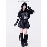 Original Off-shoulder Cami Tshirt Black White Oversized Japanese Subculture Cute Cosplay Women's T-shirts Harajuku Y2k Aesthetic