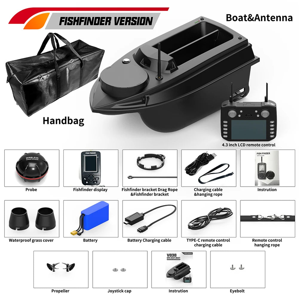 V030 Large RC Bait Ship GPS 9 Fishing Ground 180 Point Intelligent Automatic Cruise Return 12V High Speed Fish Seeker Trawl Nest